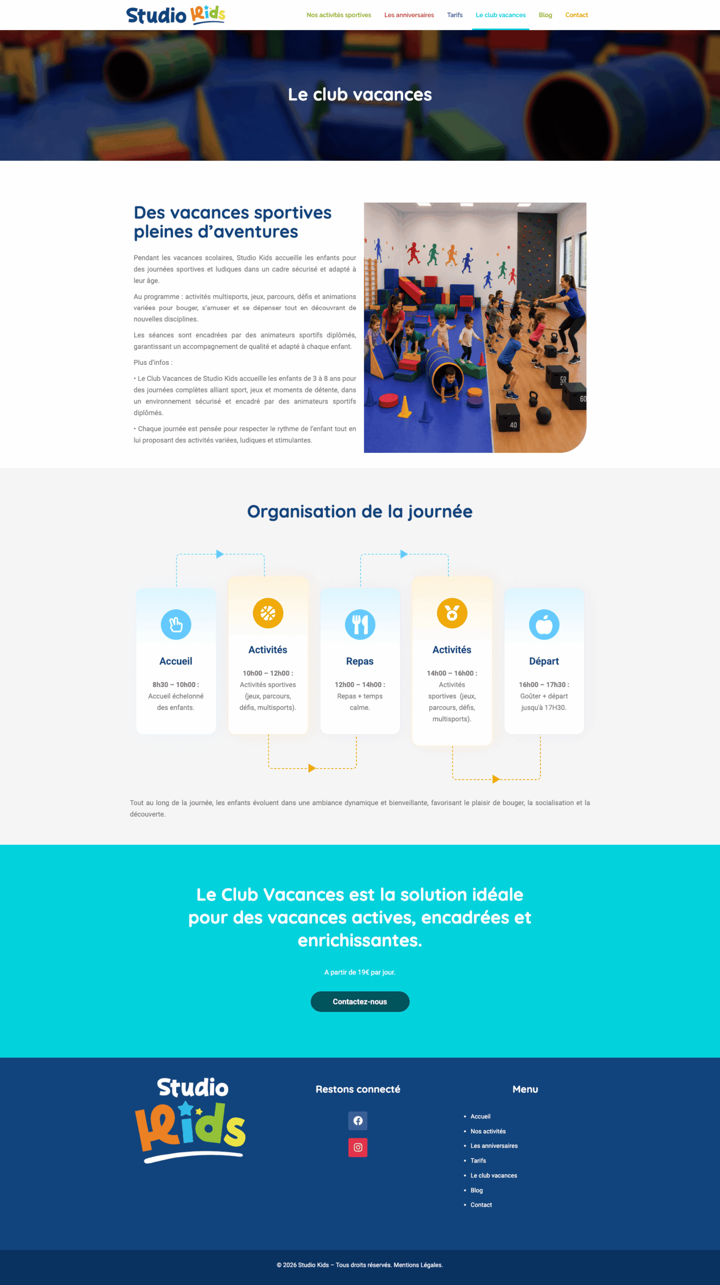 Capture écran Studio Kids Page vacances