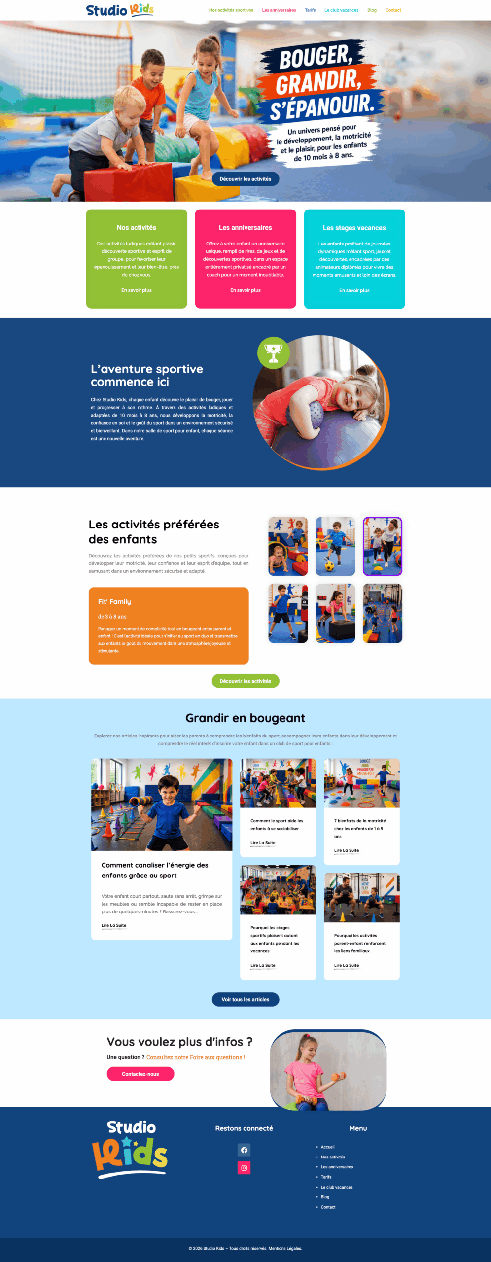 Capture écran Studio Kids Accueil