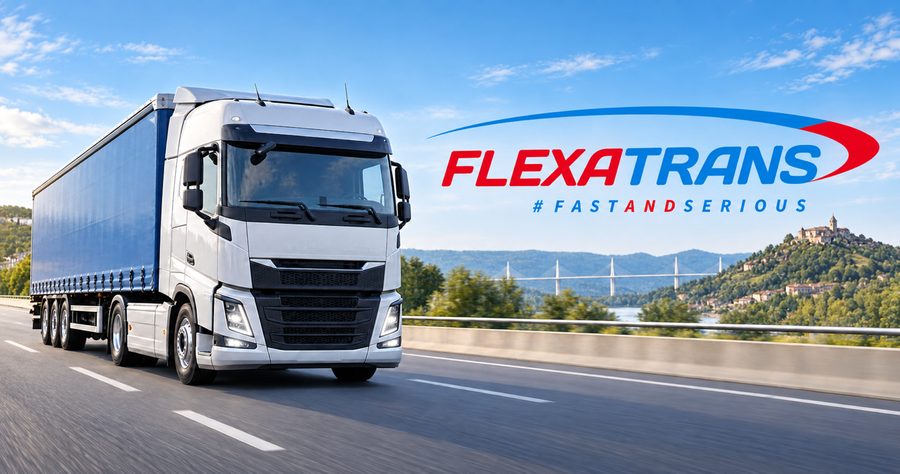 Camion de transport Flexatrans sur une autoroute française.