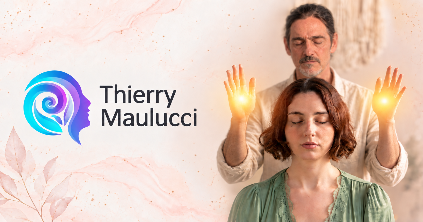 Thierry Maulucci pratiquant un soin Reiki.